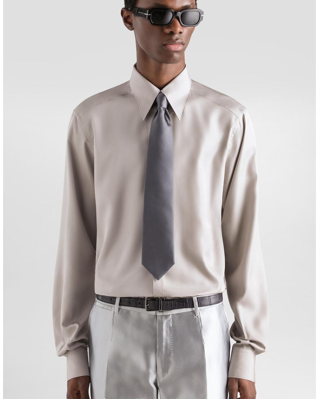 Dolce & Gabbana Gray Silk Poplin Shirt for men
