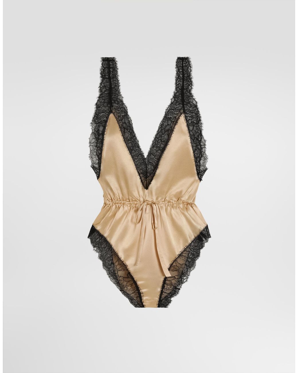 Dolce & Gabbana Natural Satin And Lace Bodysuit