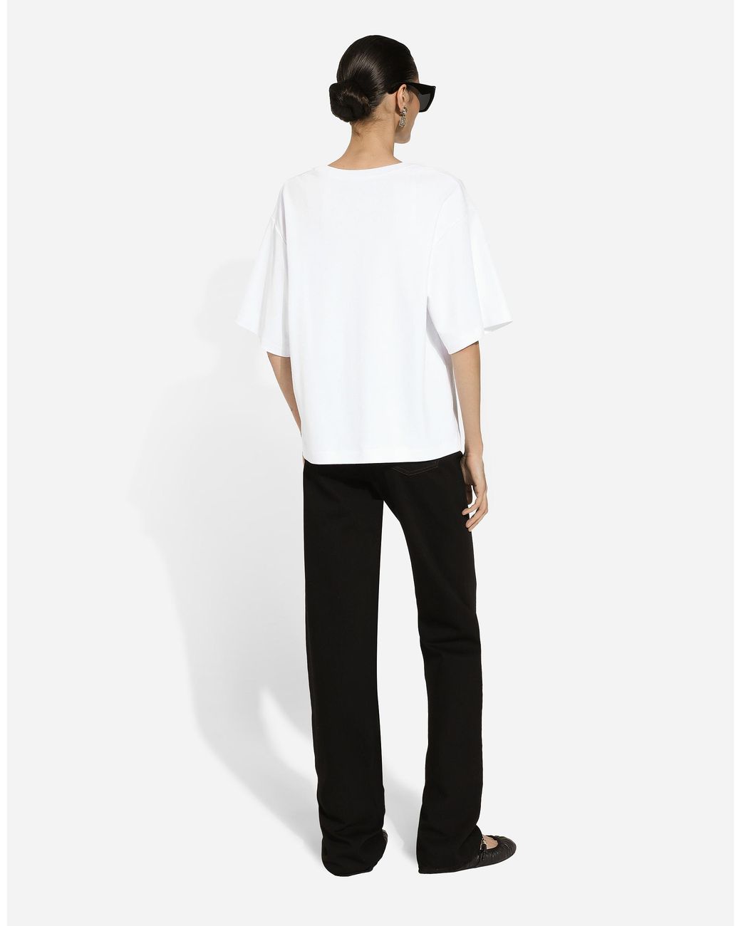 Dolce & Gabbana White T-Shirt Aus Jersey Mit -Logoschriftzug