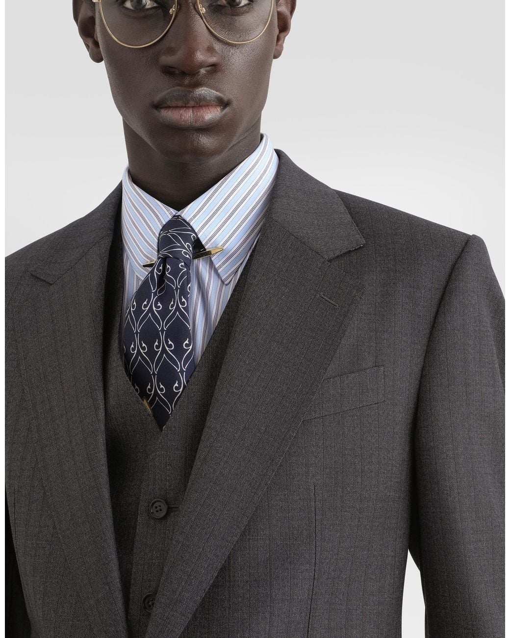 Dolce & Gabbana Gray Sicilia Light Single-Breasted Pinstripe Wool Jacket for men