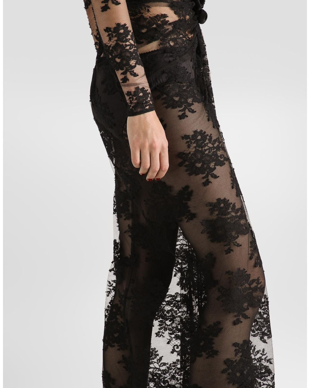 Dolce & Gabbana Black Lace Dress With Bow