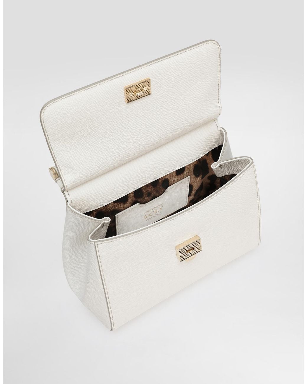 Dolce & Gabbana White Small Dauphine Leather Sicily Bag