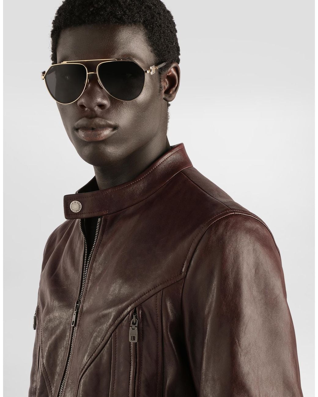 Dolce & Gabbana Brown Lambskin Nappa Leather Jacket for men