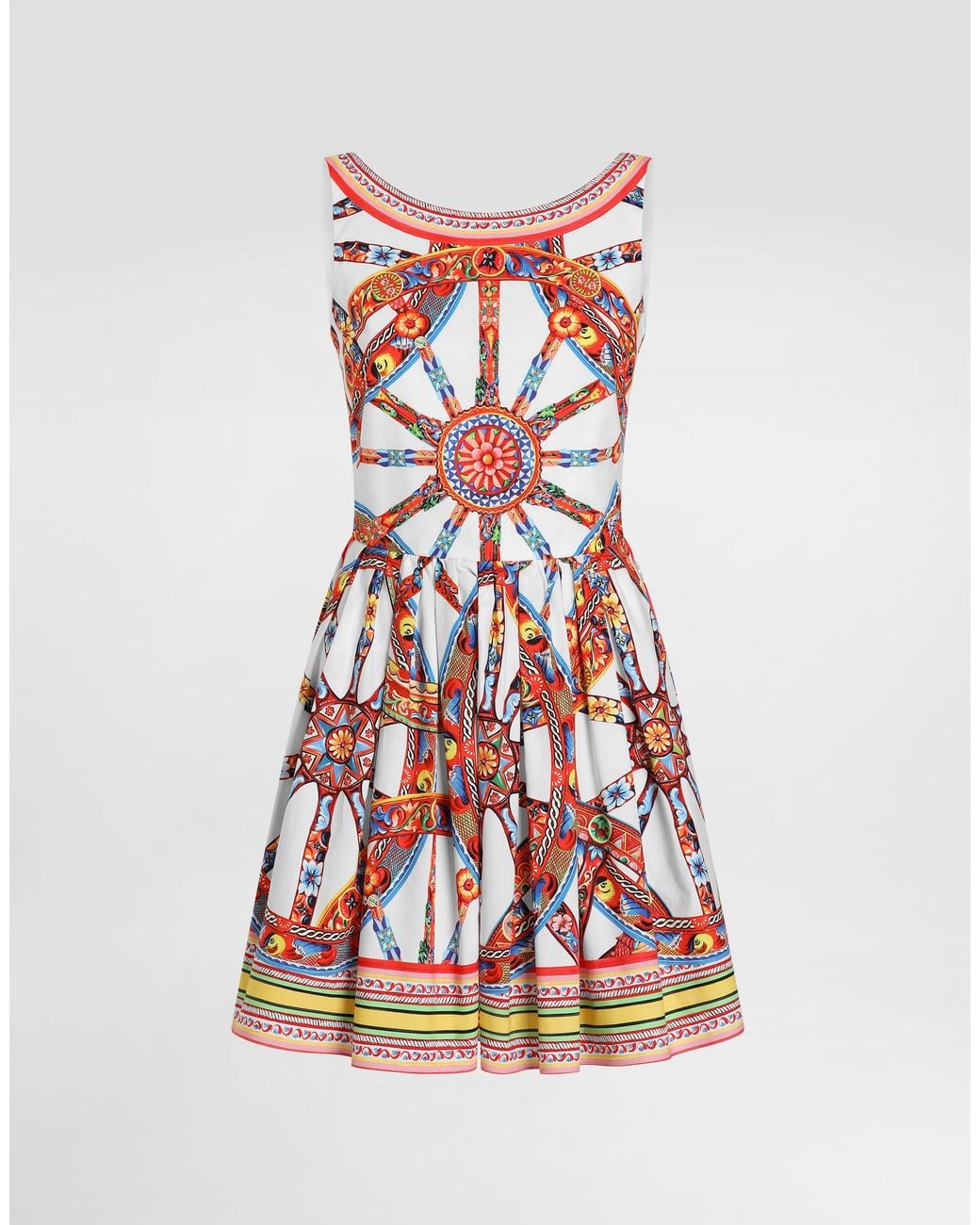 Dolce & Gabbana White Carretto-Print Poplin Midi Dress