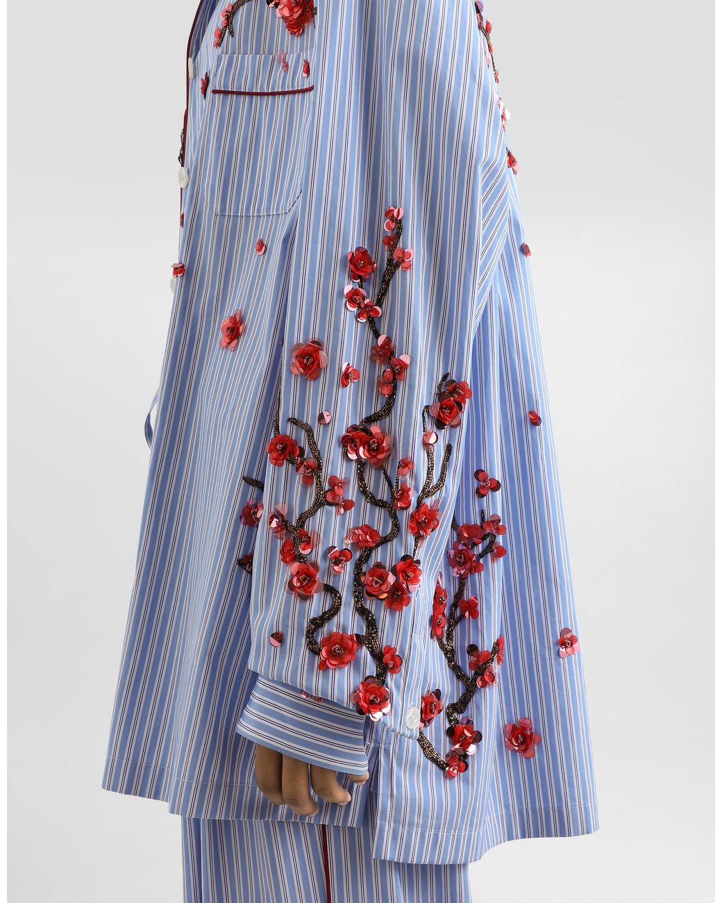 Dolce & Gabbana Blue Poplin Shirt With Cherry Tree Embroidery