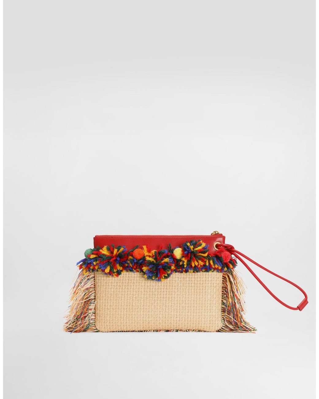 Dolce & Gabbana Multicolor Raffia Toiletry Bag With Fringes