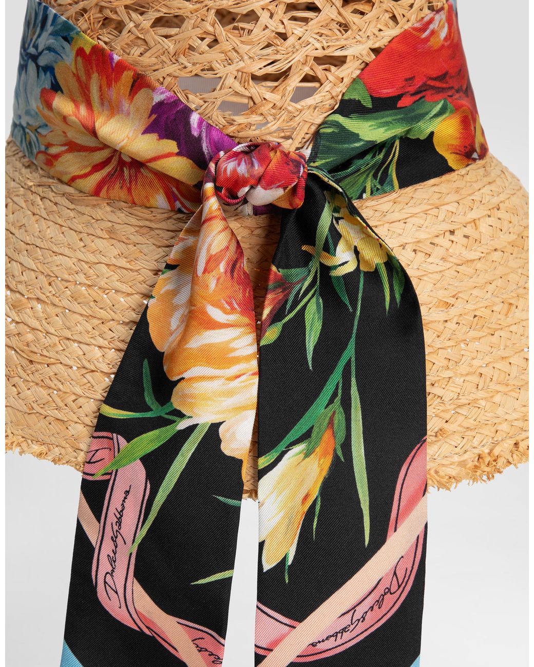 Dolce & Gabbana Pink Straw Hat With Bandeau Scarf