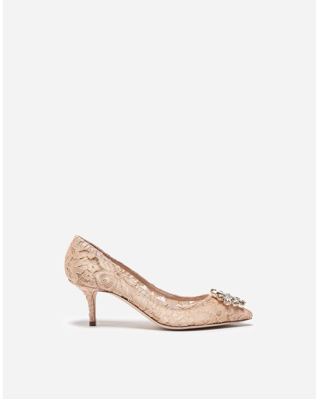 Dolce & Gabbana Natural Lace Pumps With Brooch Detailing