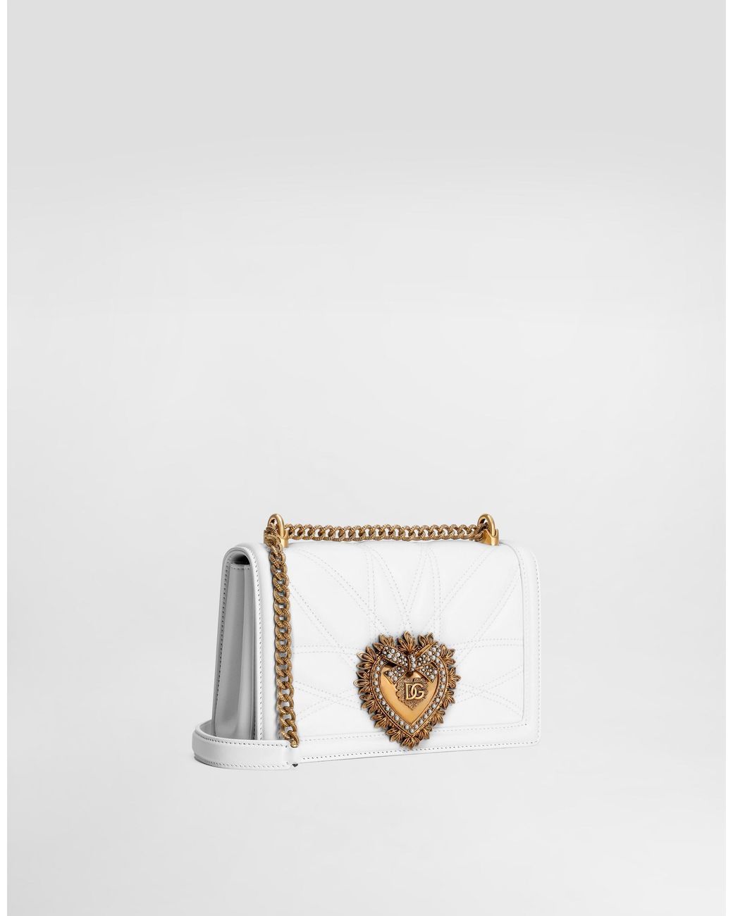 Dolce & Gabbana White Medium 'devotion' Bag In Quilted Nappa Leather