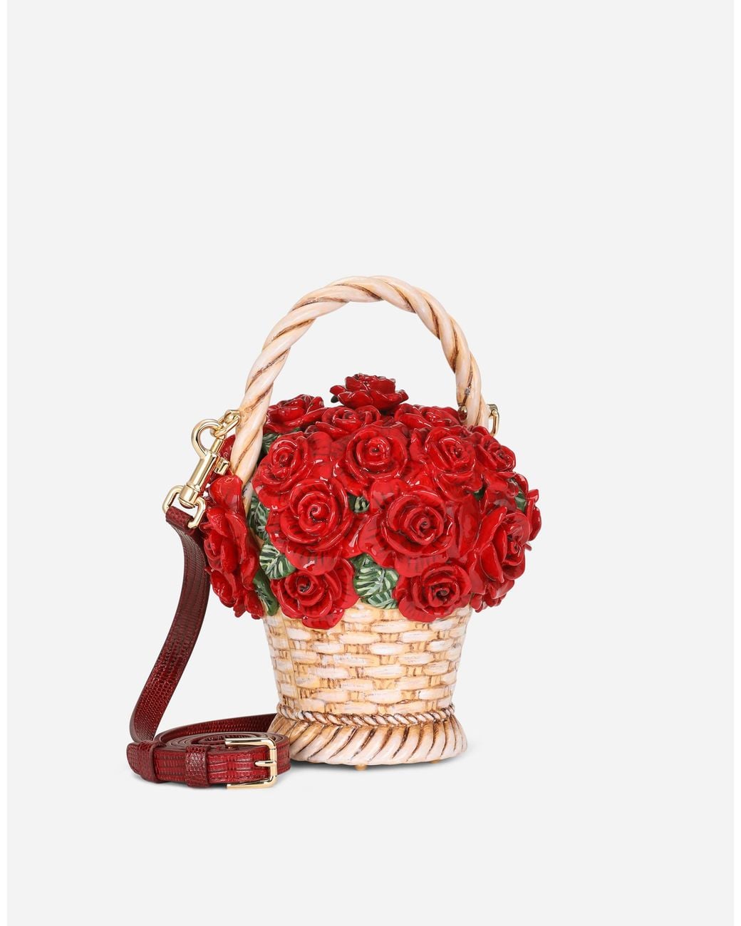 Dolce & Gabbana Beige Red Bouquet Flower Wicker Basket Dolce Box Bag