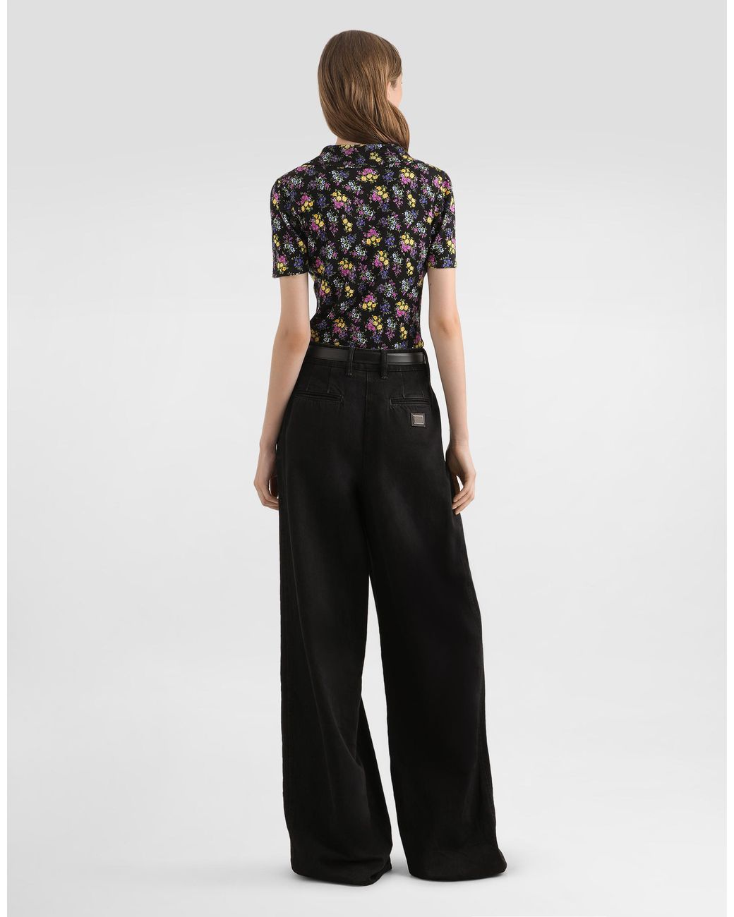 Dolce & Gabbana Black Small Floral-Print Silk Pullover