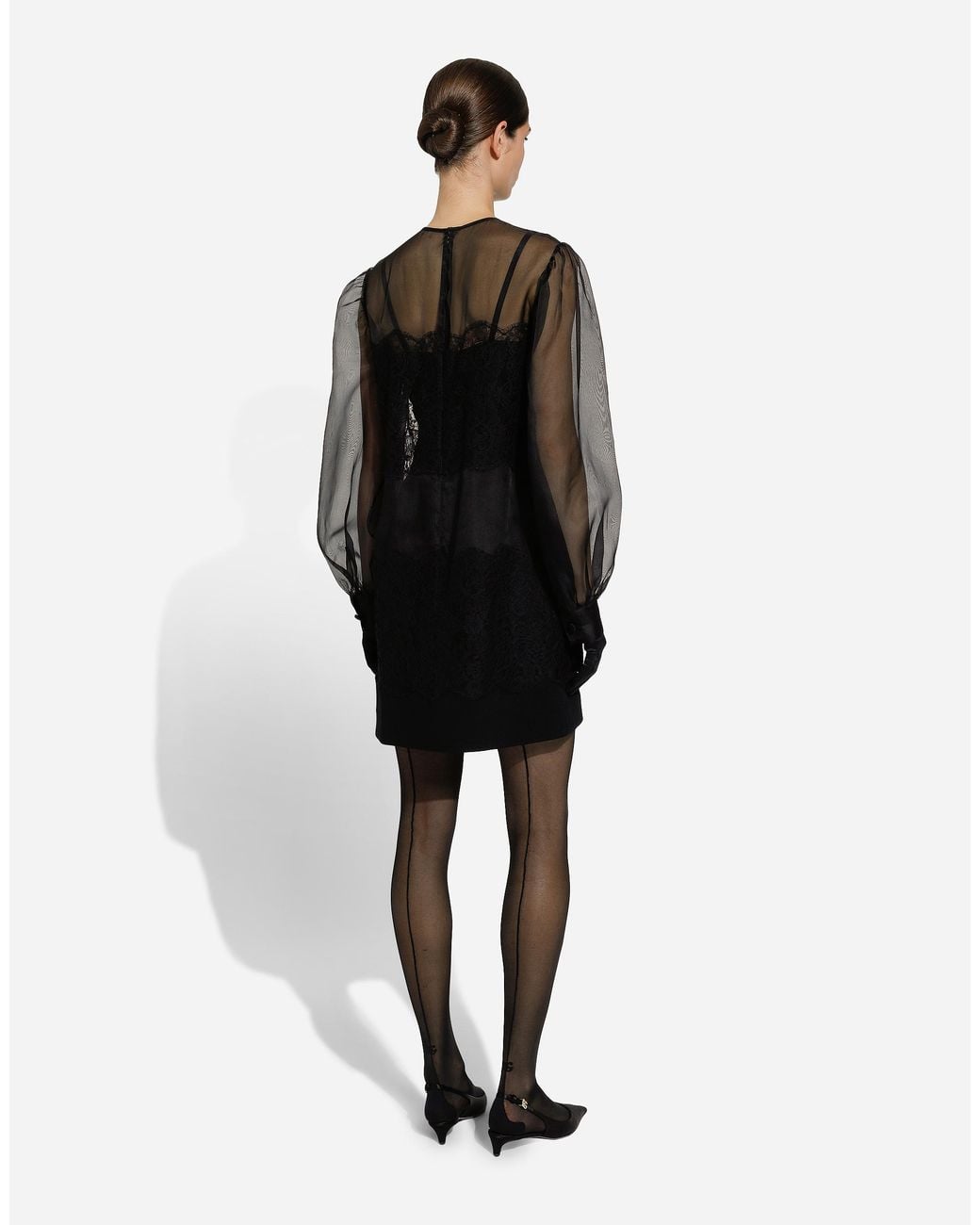 Dolce & Gabbana Black Organza Lace Inlay Mini Dress