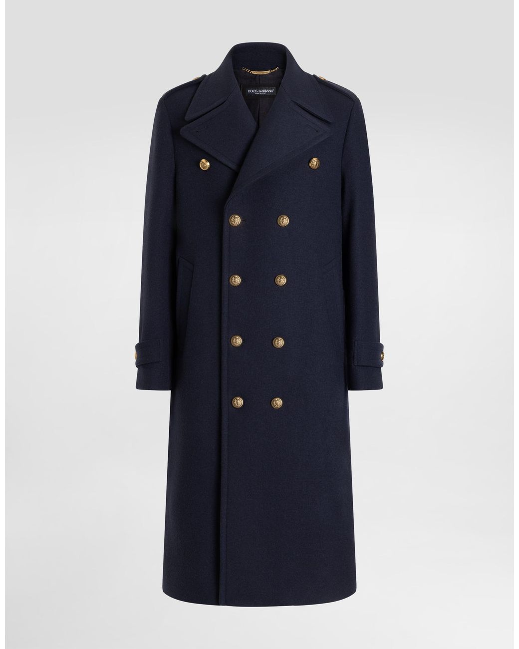 Dolce & Gabbana Blue Double-Breasted Wool Coat for men