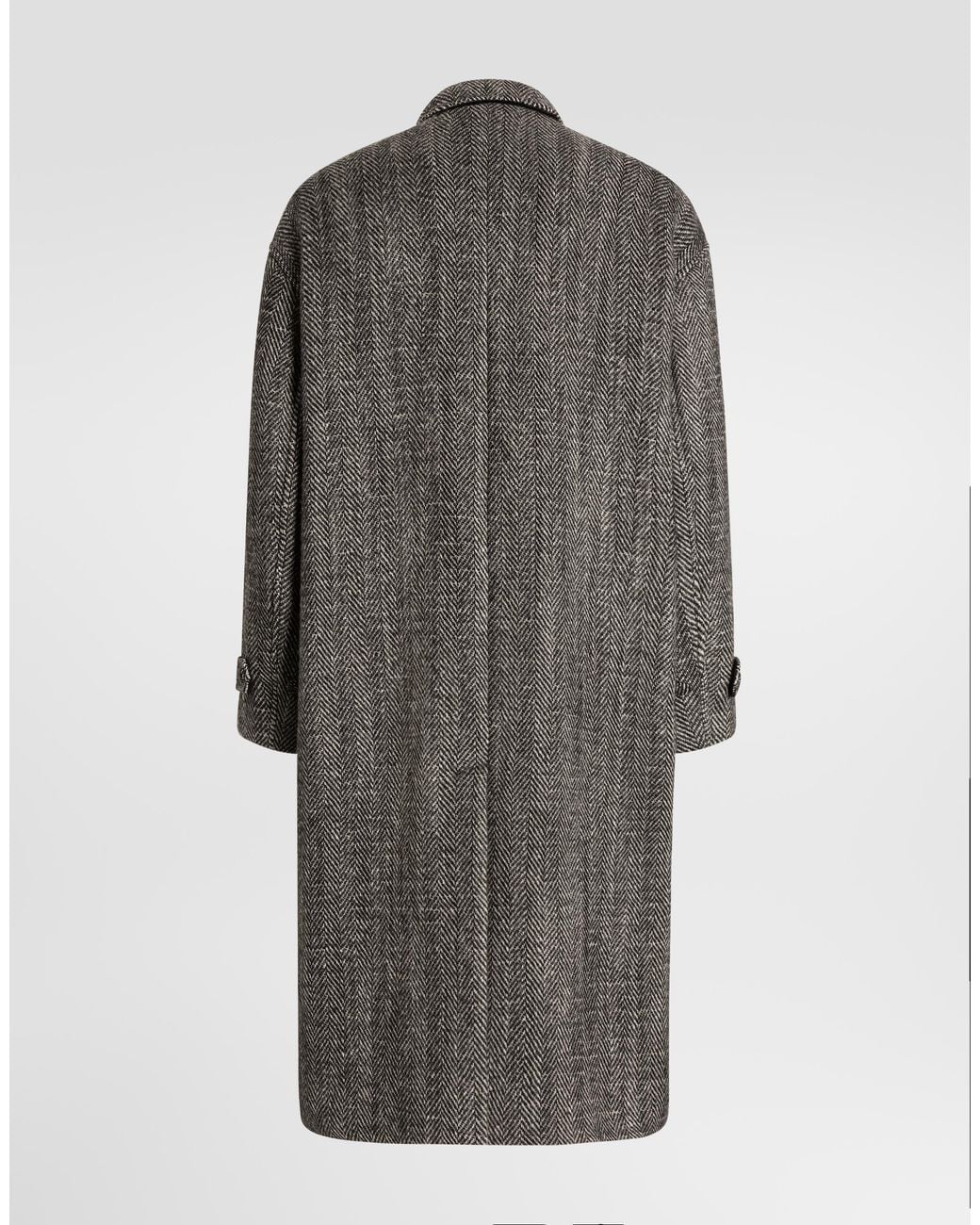 Dolce & Gabbana Gray Single-Breasted Wool Blend Chevron Coat for men