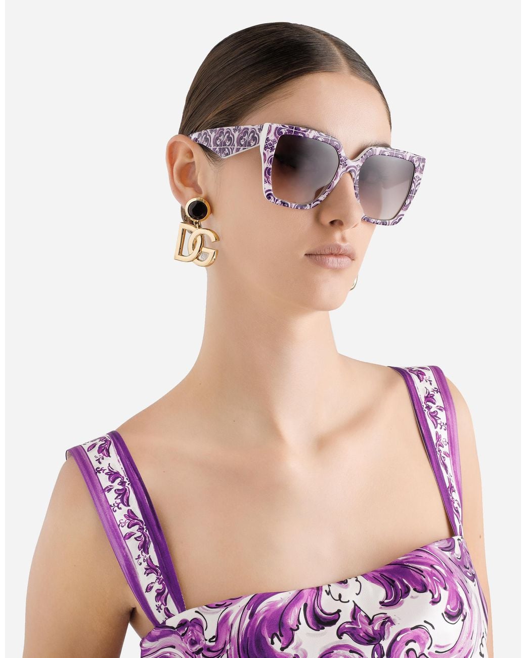 Dolce & Gabbana Maiolica スクエアフレーム サングラス Purple
