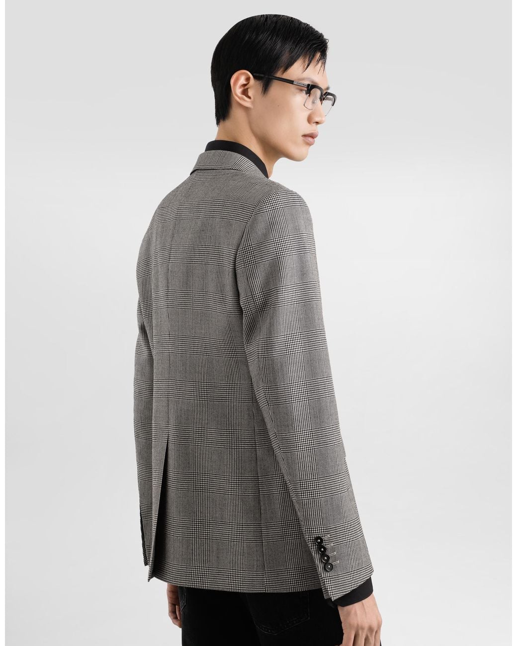 Dolce & Gabbana Gray Glen Plaid Single-Breasted Sicilia Light Jacket for men