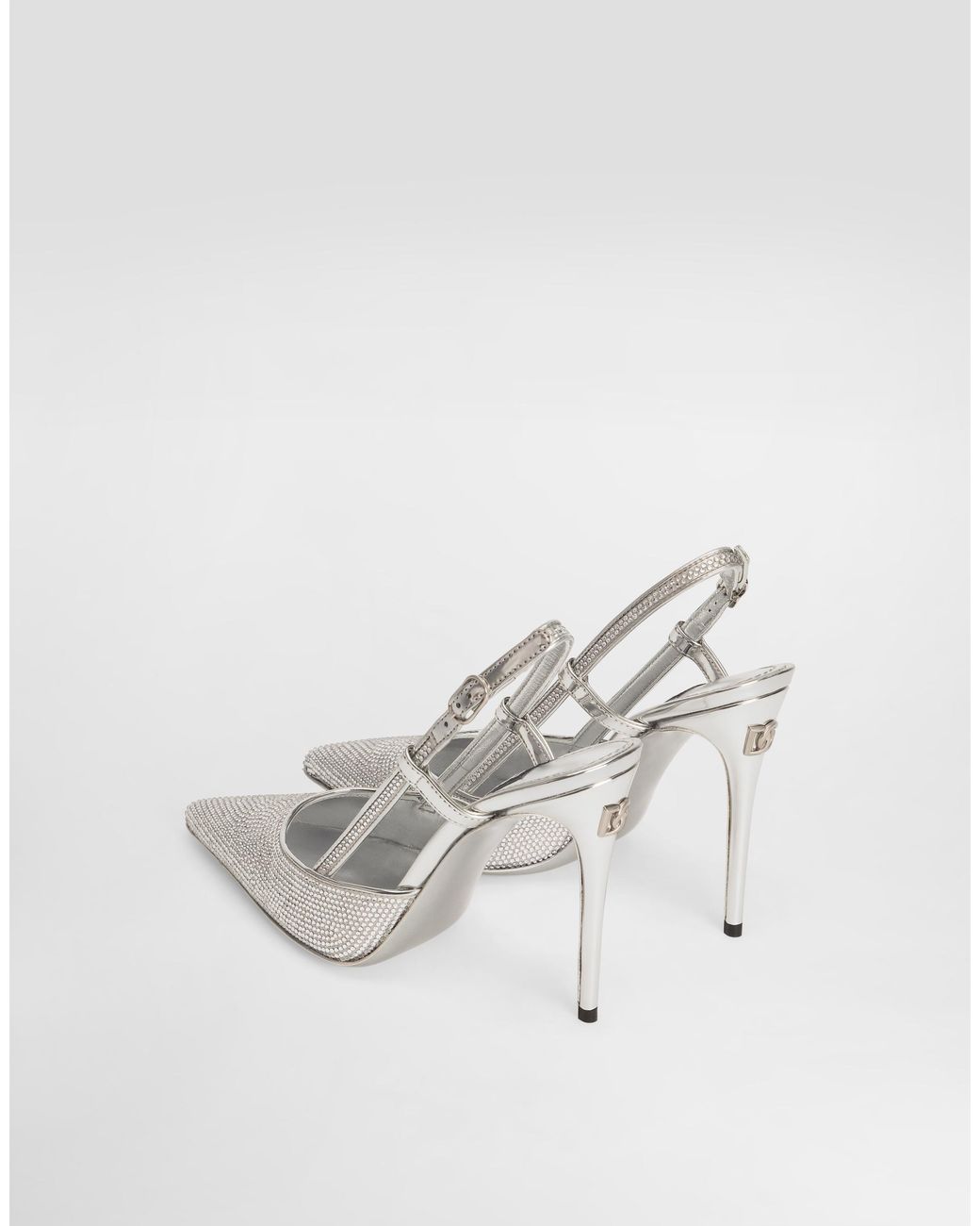 Dolce & Gabbana White Satin Slingbacks With Fusible Rhinestones
