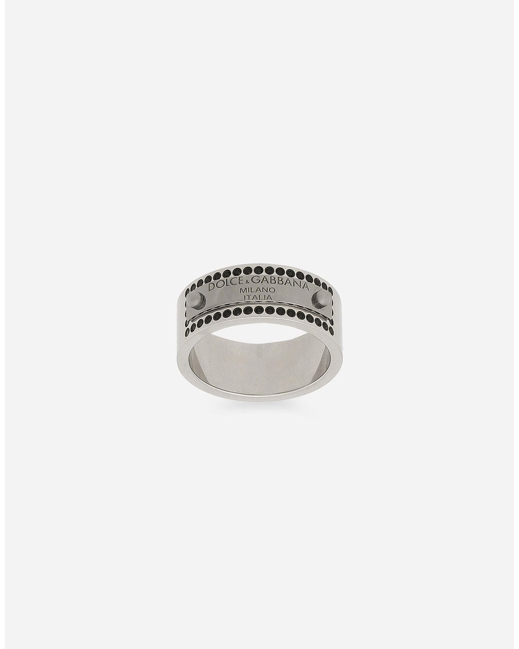 Dolce & Gabbana Metallic Rhinestone-detailed Tag Ring for men
