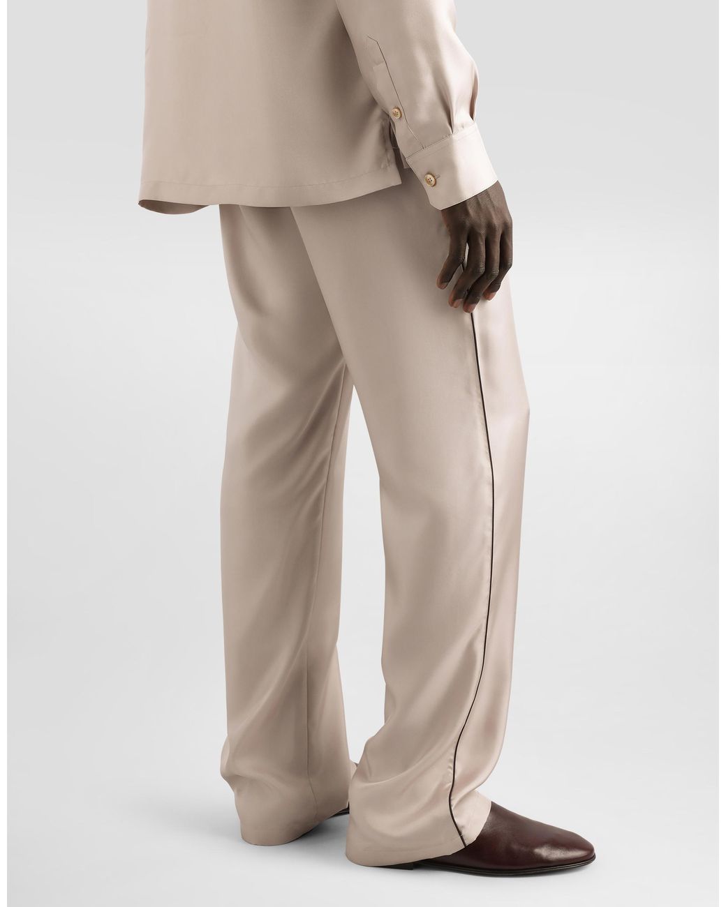 Dolce & Gabbana Natural Vanity Silk Trousers With Embroidery for men