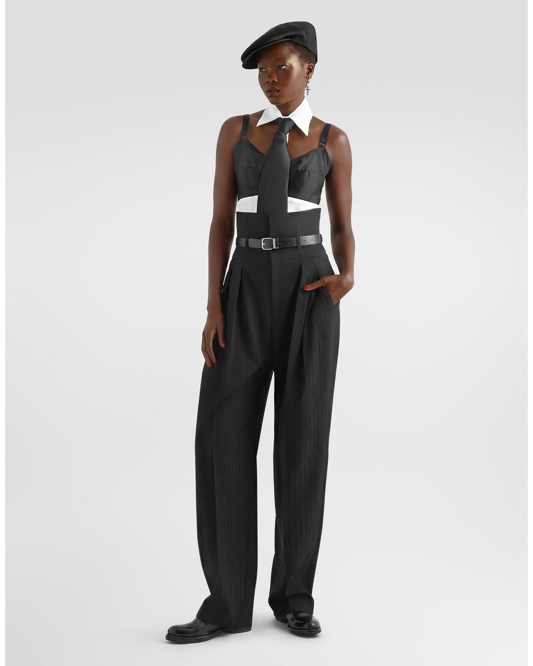 Dolce & Gabbana Black Pinstripe Wool Jacquard Trousers