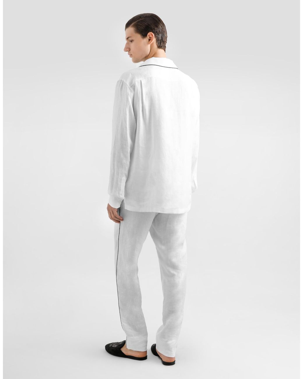 Dolce & Gabbana White Linen Vanity Shirt With Heraldic Emblem for men