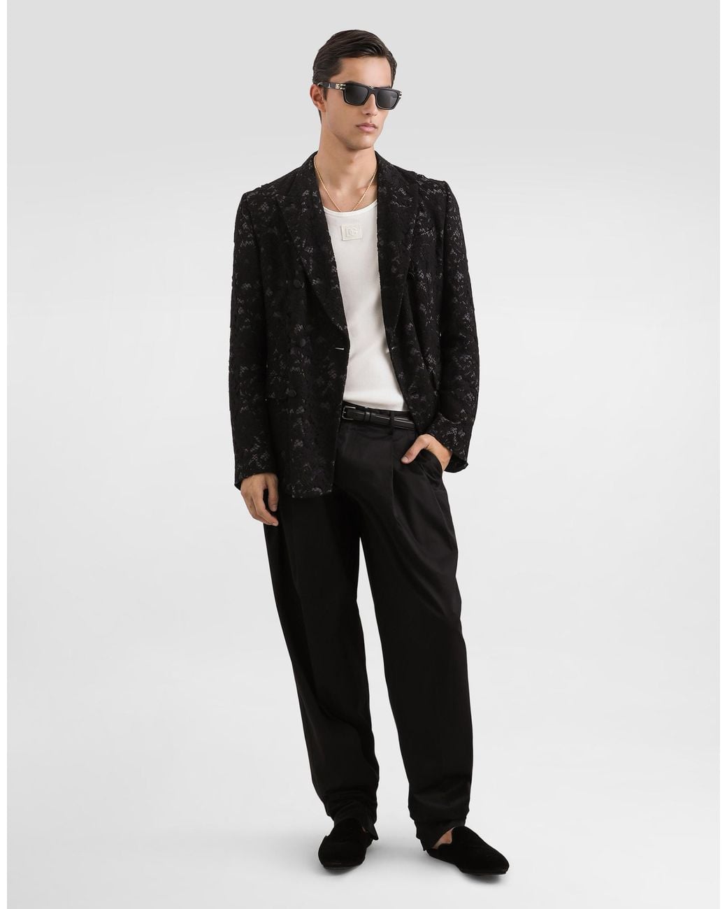 Dolce & Gabbana Black Double-Breasted Lace Jacket for men