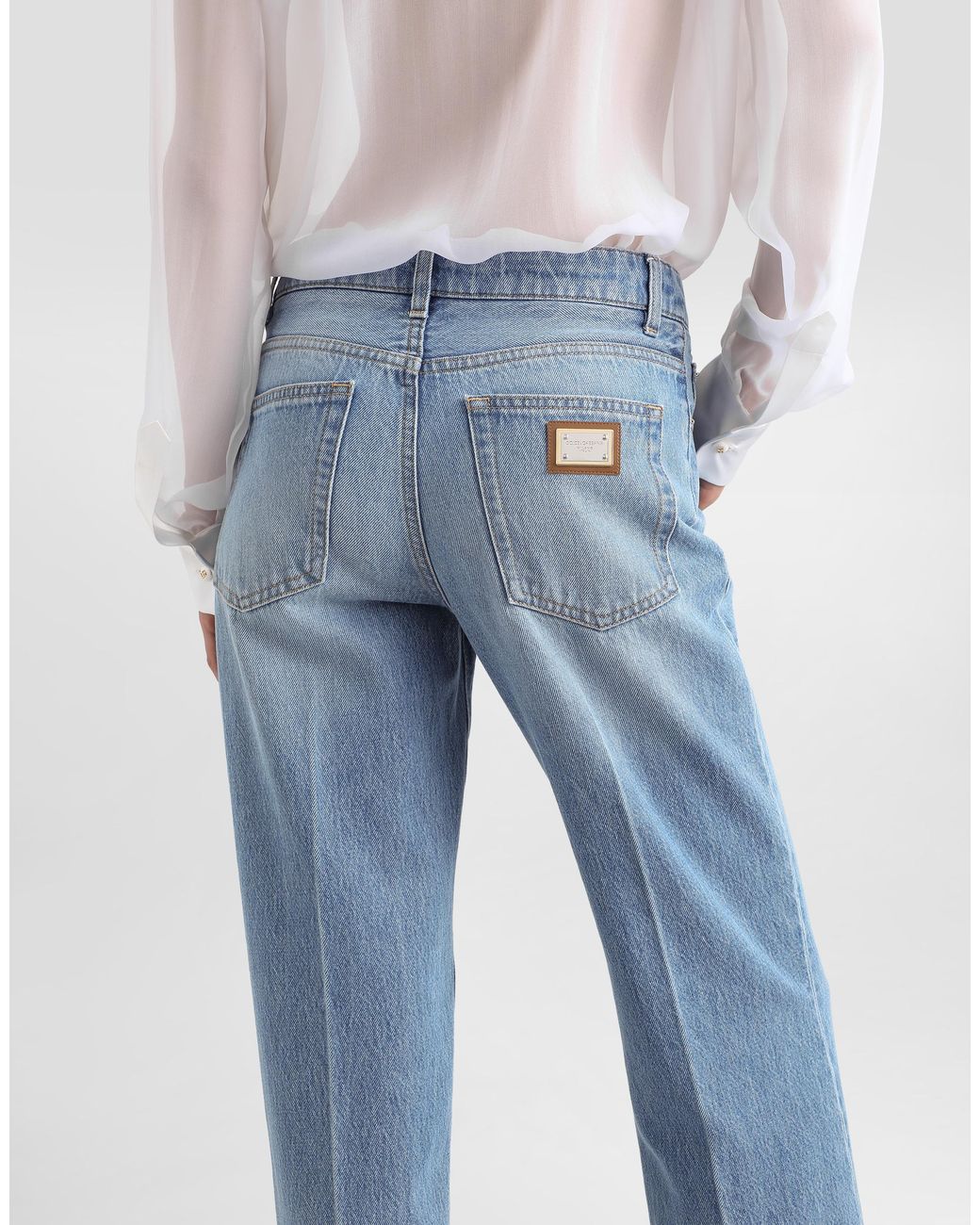 Dolce & Gabbana Blue Loose Denim Jeans With Pressed Pleat