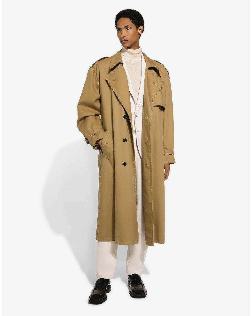 Dolce & Gabbana Natural Double-Breasted Cotton Trench Coat for men