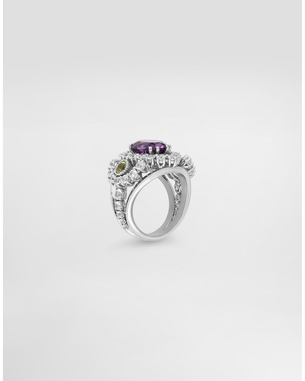 Dolce & Gabbana White Eleganza Ring 18-Carat, Amethyst, Peridots, And Sapphires