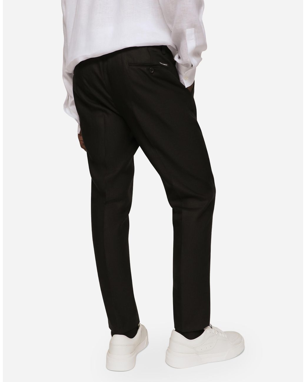 メンズ Dolce & Gabbana パンツ リネン ロゴラベル Black