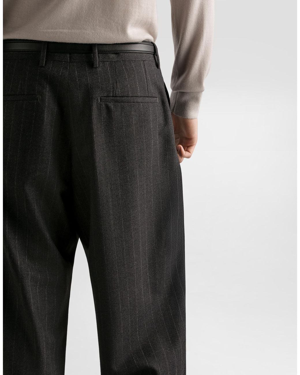 Dolce & Gabbana Black Pinstripe Virgin Wool Trousers for men