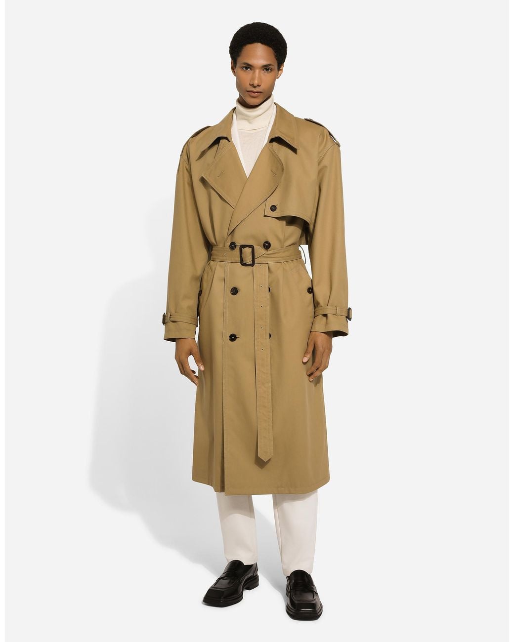 Dolce & Gabbana Natural Double-Breasted Cotton Trench Coat for men
