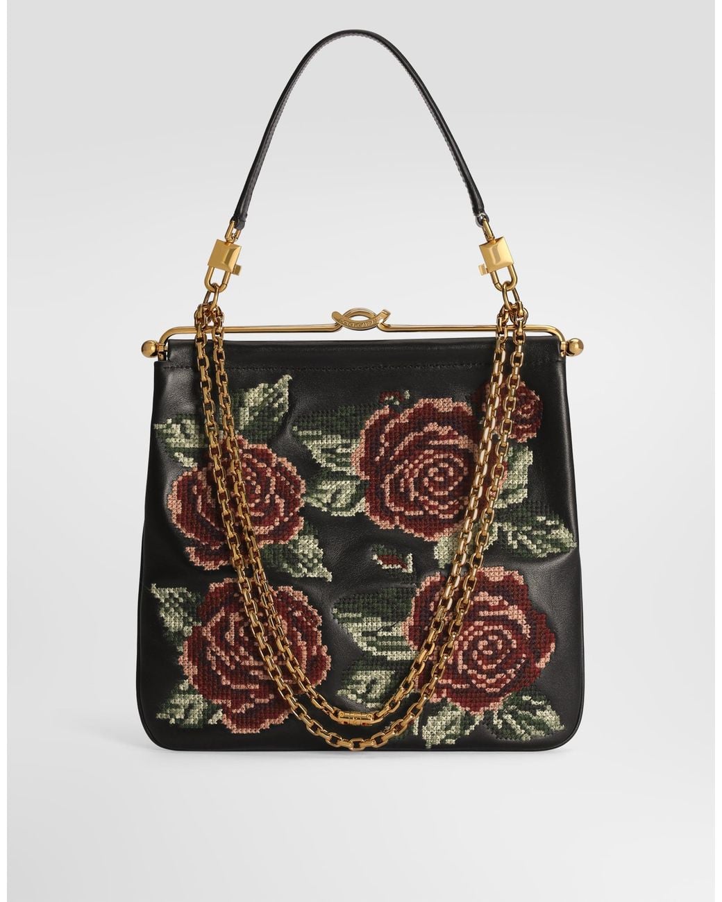 Dolce & Gabbana Black Dina Shoulder And Crossbody Bag With Fine Stitch Embroidery