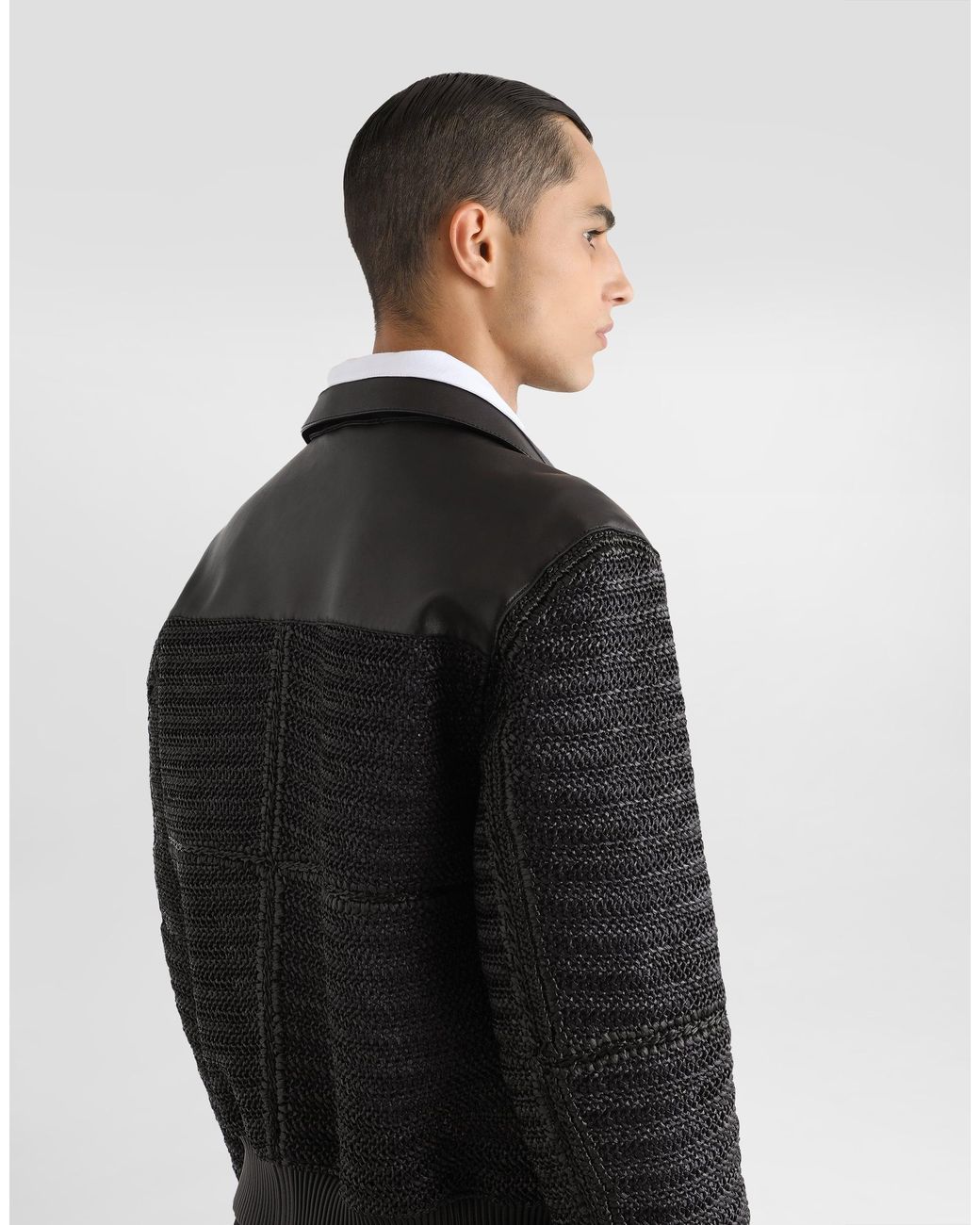 Dolce & Gabbana Black Leather And Raffia Mesh Jacket for men