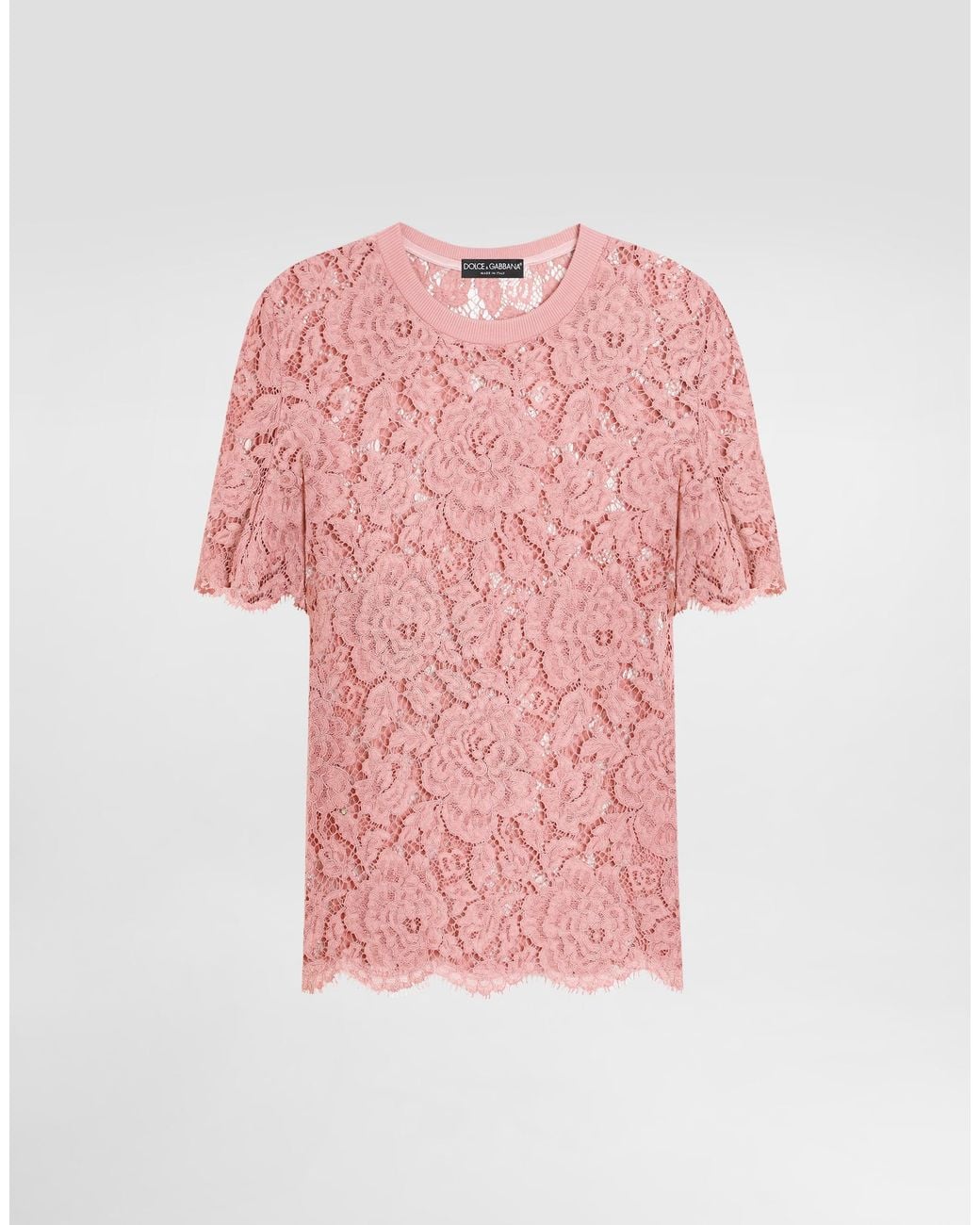 Dolce & Gabbana Pink Short-Sleeved Cordonetto Lace T-Shirt