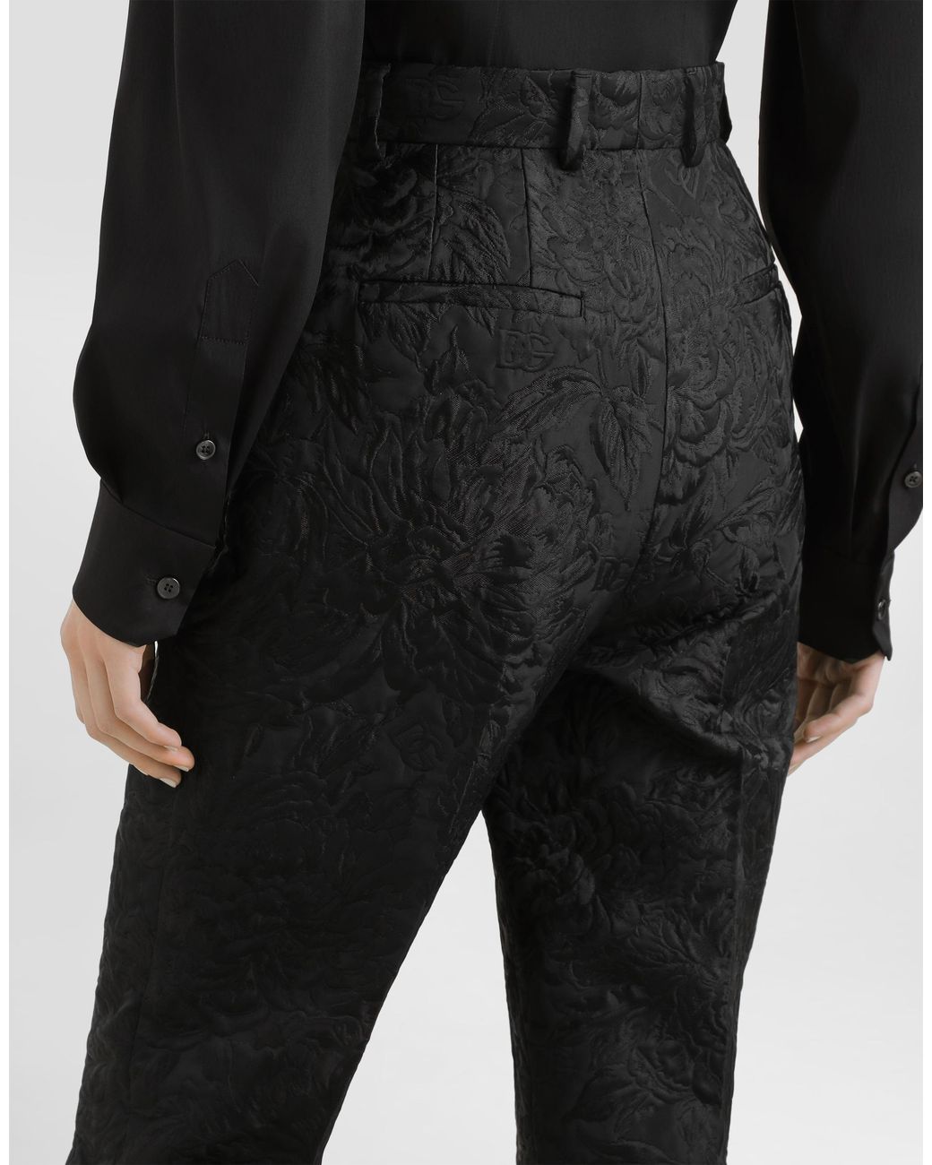 Dolce & Gabbana Black Peony-Motif Brocade Trousers