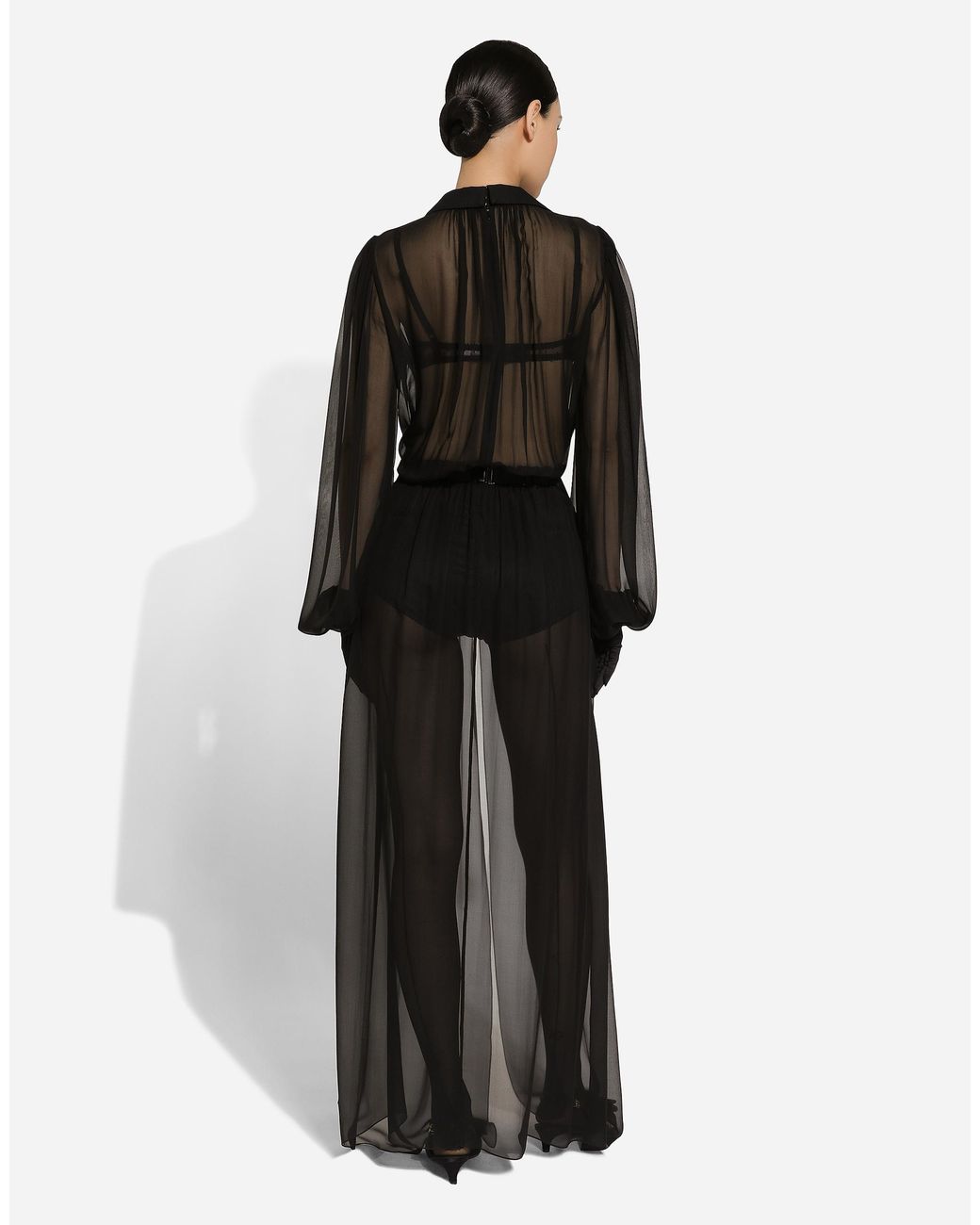 Dolce & Gabbana Black Silk Chiffon Tuxedo Evening Gown
