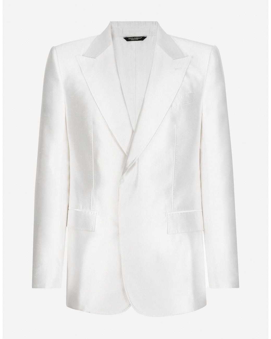 Dolce & Gabbana White Single-Breasted Silk Shantung Sicilia-Fit Jacket for men