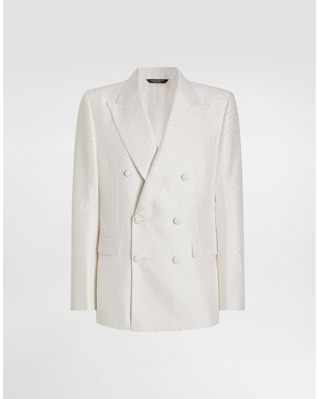 Dolce & Gabbana White Double-Breasted Sicilia Light Jacquard Jacket With Micro Pattern for men