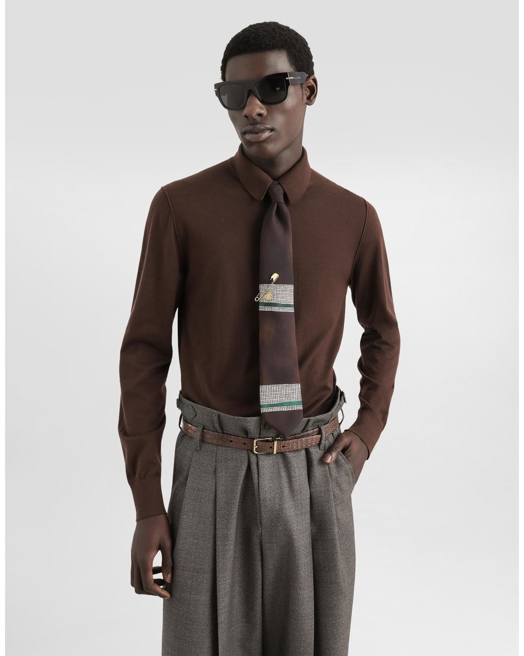 Dolce & Gabbana Brown Knit Cashmere Polo Shirt for men