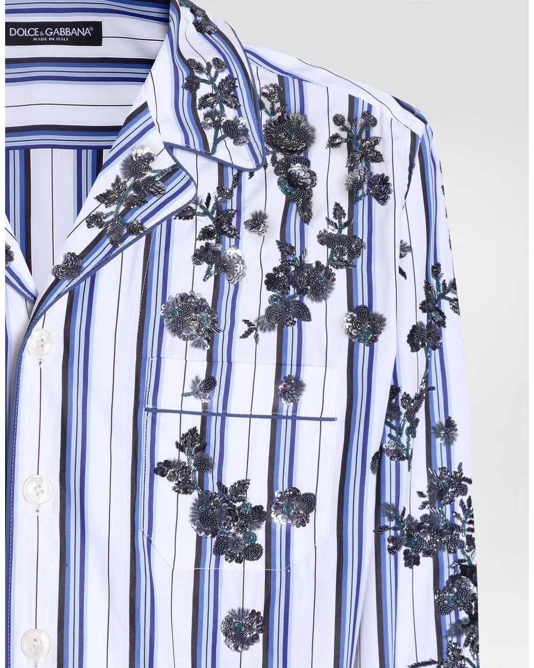 Dolce & Gabbana Blue Cotton And Silk Vanity Shirt With Embroidery for men