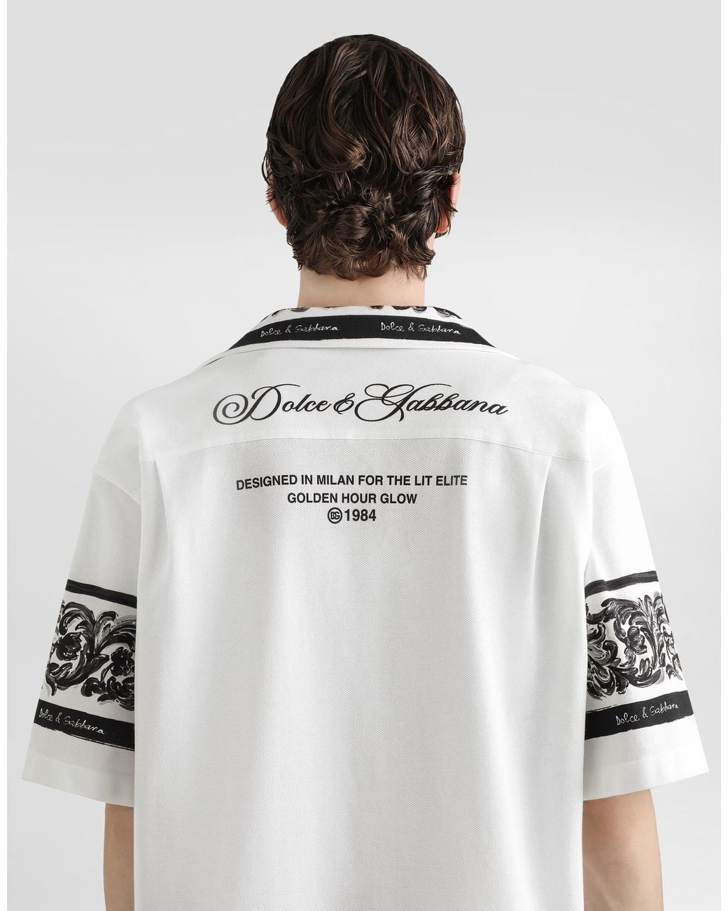 Dolce & Gabbana Majolica-Print Hawaii Double Piqué Shirt in White