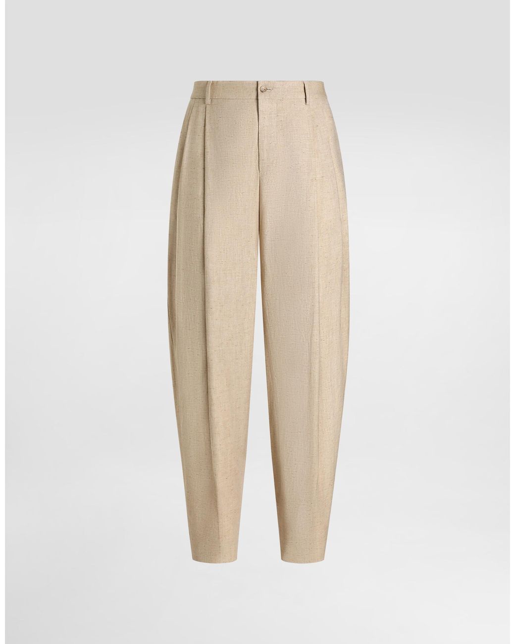 Dolce & Gabbana Natural Hemp And Silk Trousers With Tweed Effect for men