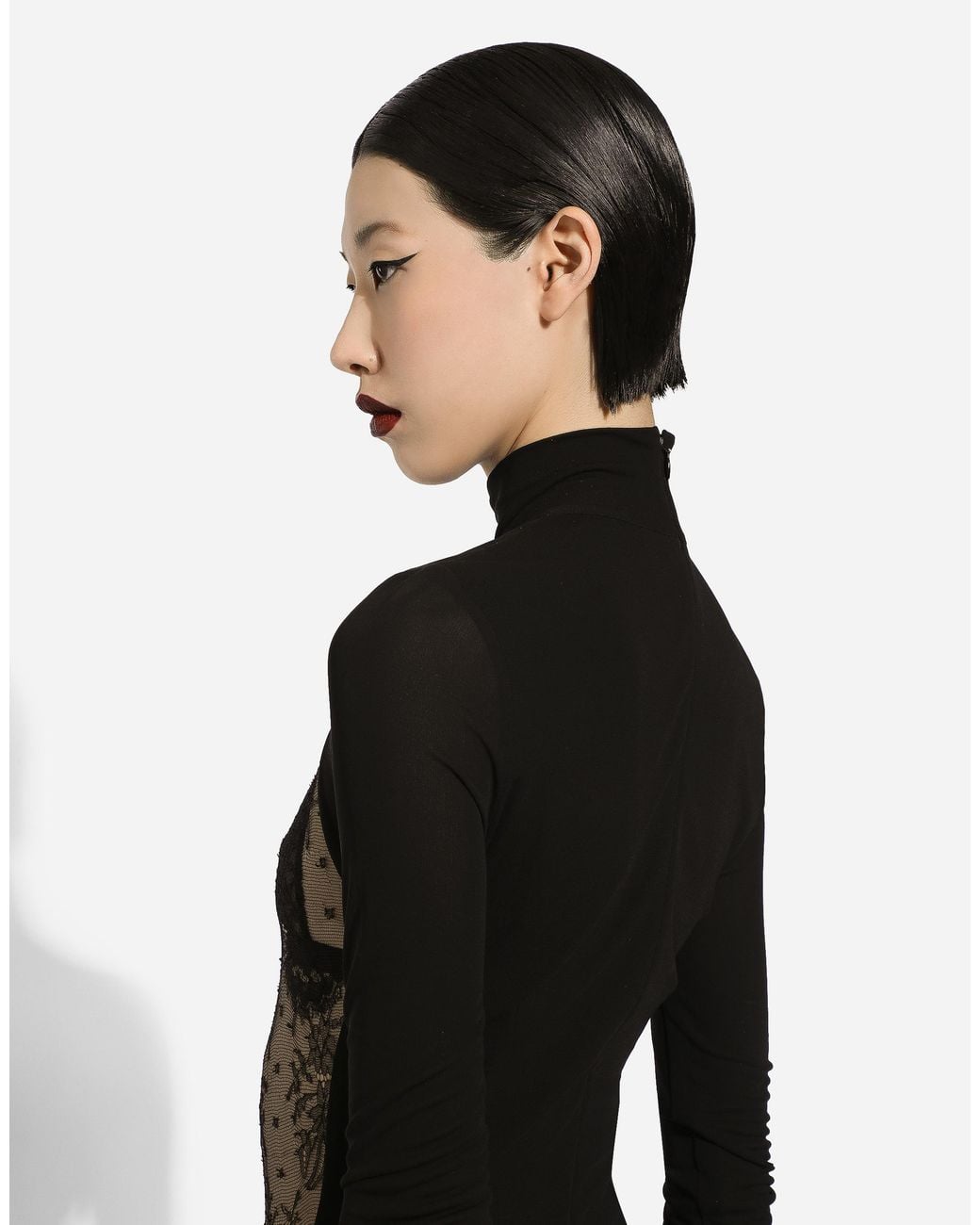 Dolce & Gabbana Black Longuette-Kleid Aus Jersey Mit Einsatz Aus Chantilly-Spitze