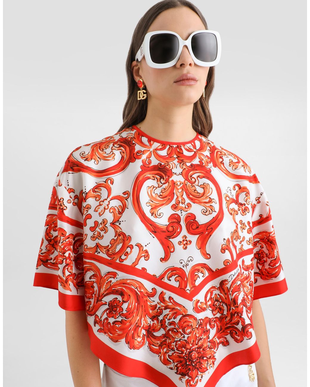 Top En Soie À Imprimé Majolique Dolce & Gabbana en coloris Red