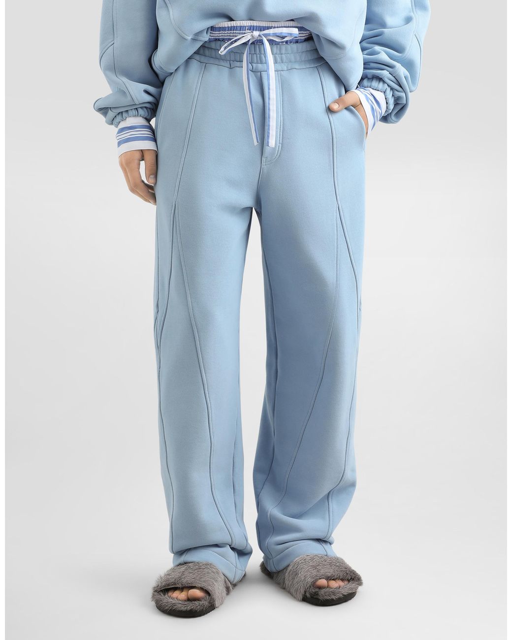 Dolce & Gabbana Blue Treated Jersey Trousers for men