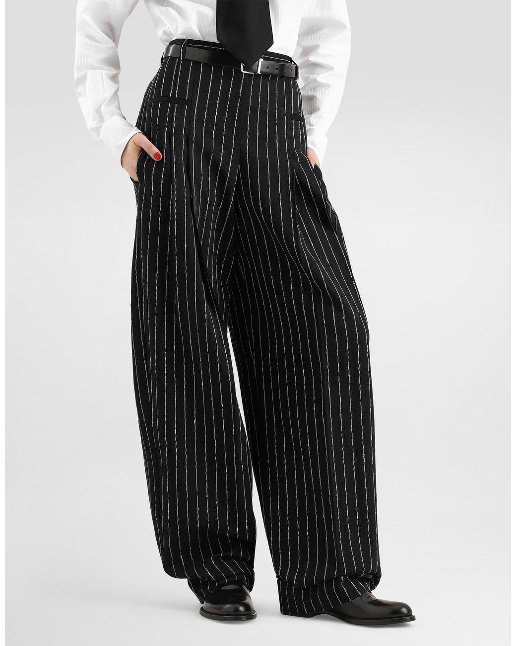Dolce & Gabbana Black Pinstripe Virgin Wool Trousers