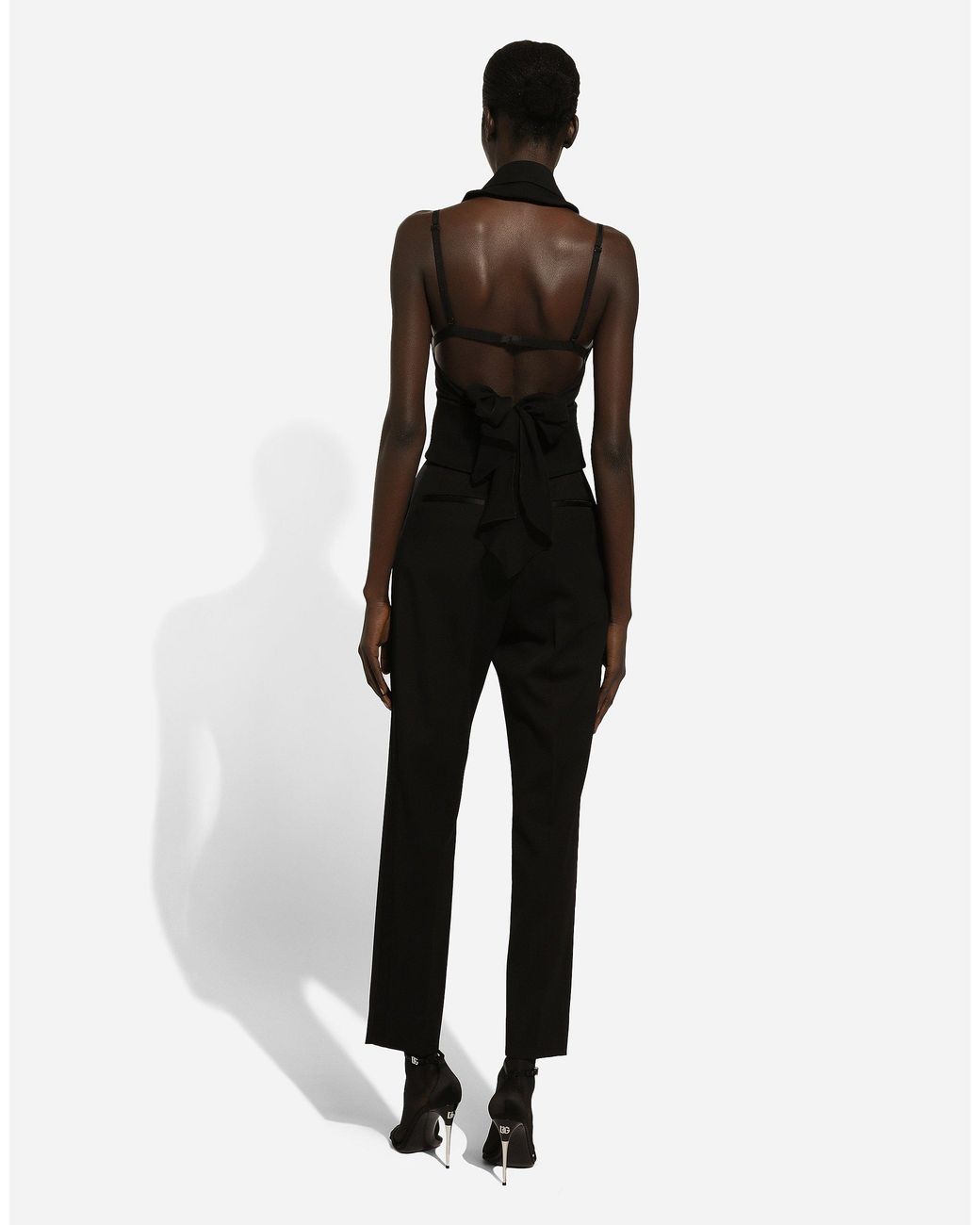 Dolce & Gabbana Black Zigarettenhose Aus Wollgabardine Mit Hohem Bund