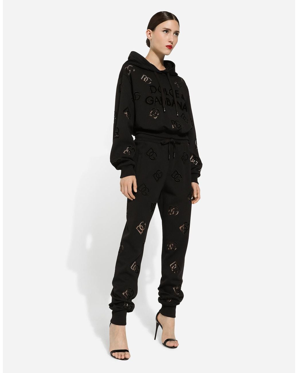 Dolce & Gabbana Black Jersey Jogging Pants With Cut-Out And Dg Logo