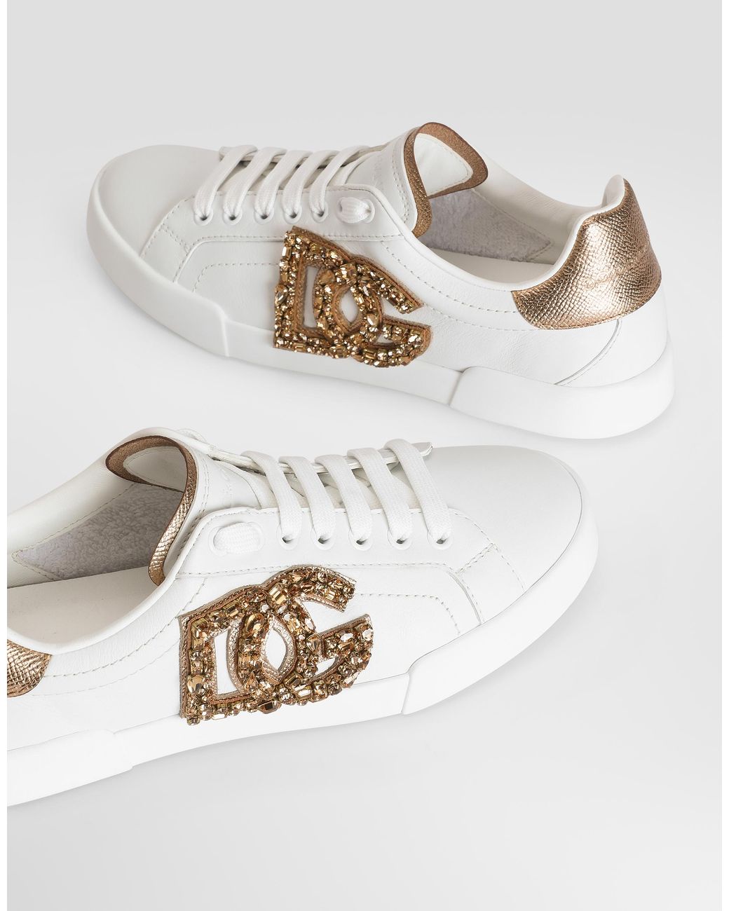 Dolce & Gabbana White Portofino Dg Applique Sneakers